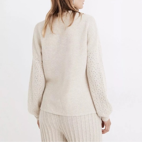 Madewell Mclean Pullover Sweater Merino Wool Pointelle sleeve Knit oatmeal XS - Picture 10 of 10
